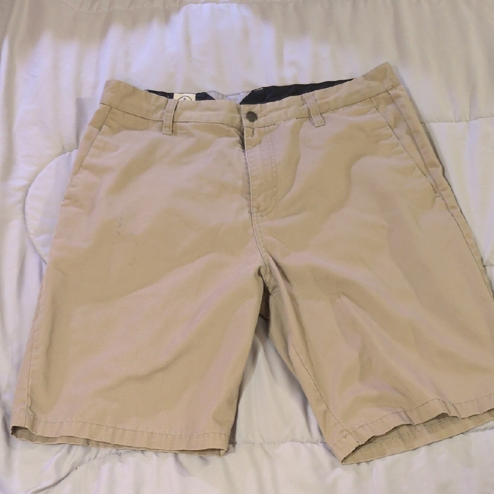 Volcom 34 Khaki Flat Front Shorts [Stain]